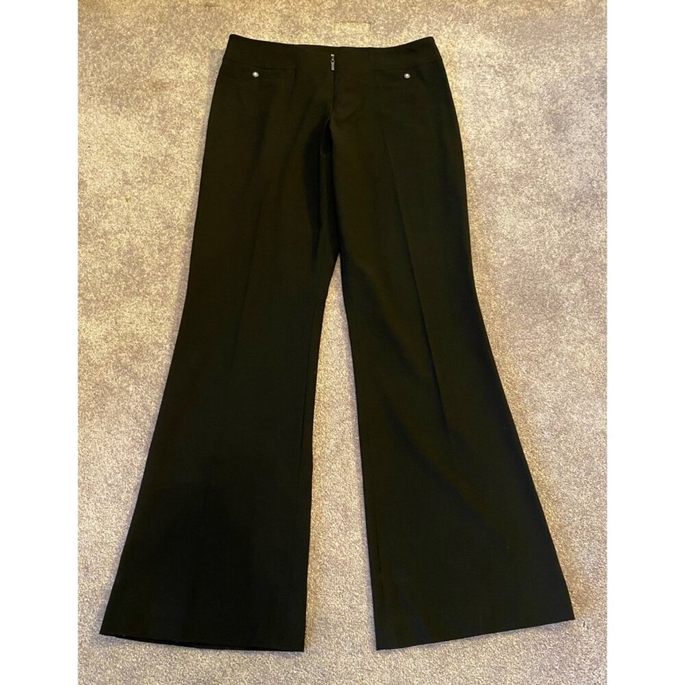 Cache Womens Black Flared Dress Pants Size 10 Rhinestone Snap Accent